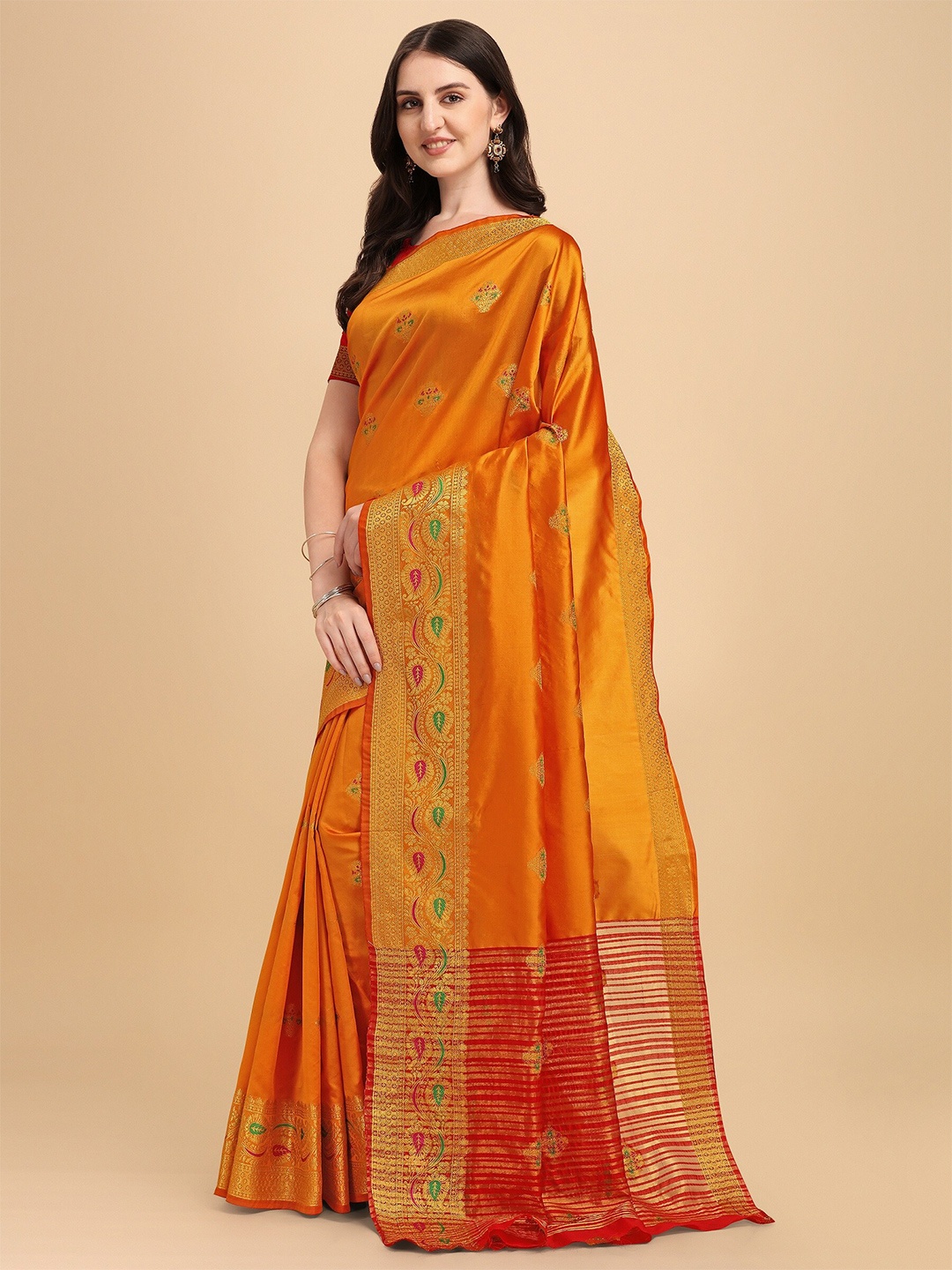 

Fashion Booms Ethnic Motifs Zari Silk Blend Banarasi Saree, Yellow