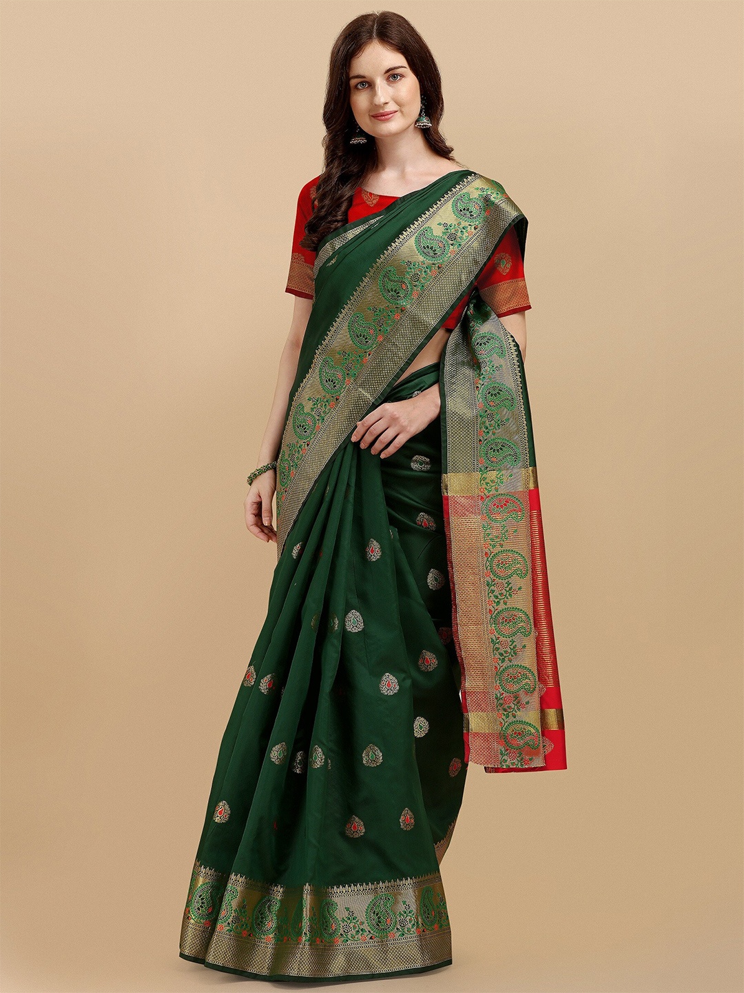 

Fashion Booms Ethnic Motifs Zari Banarasi Saree, Green