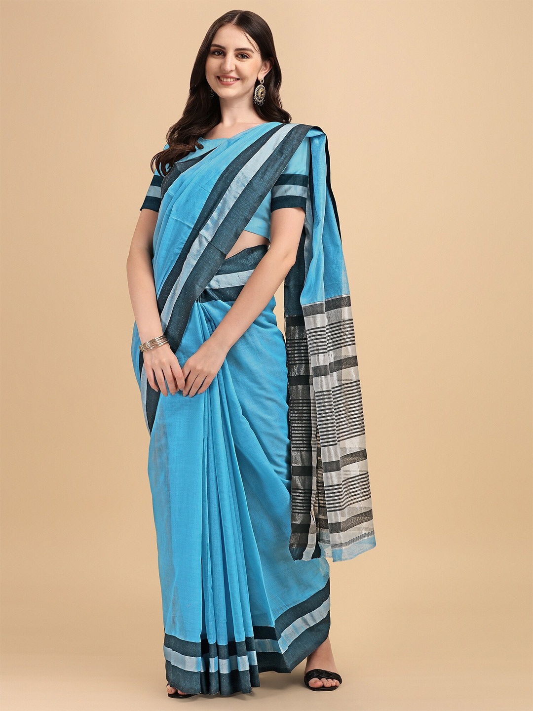 

Fashion Booms Zari Silk Blend Banarasi Saree, Blue