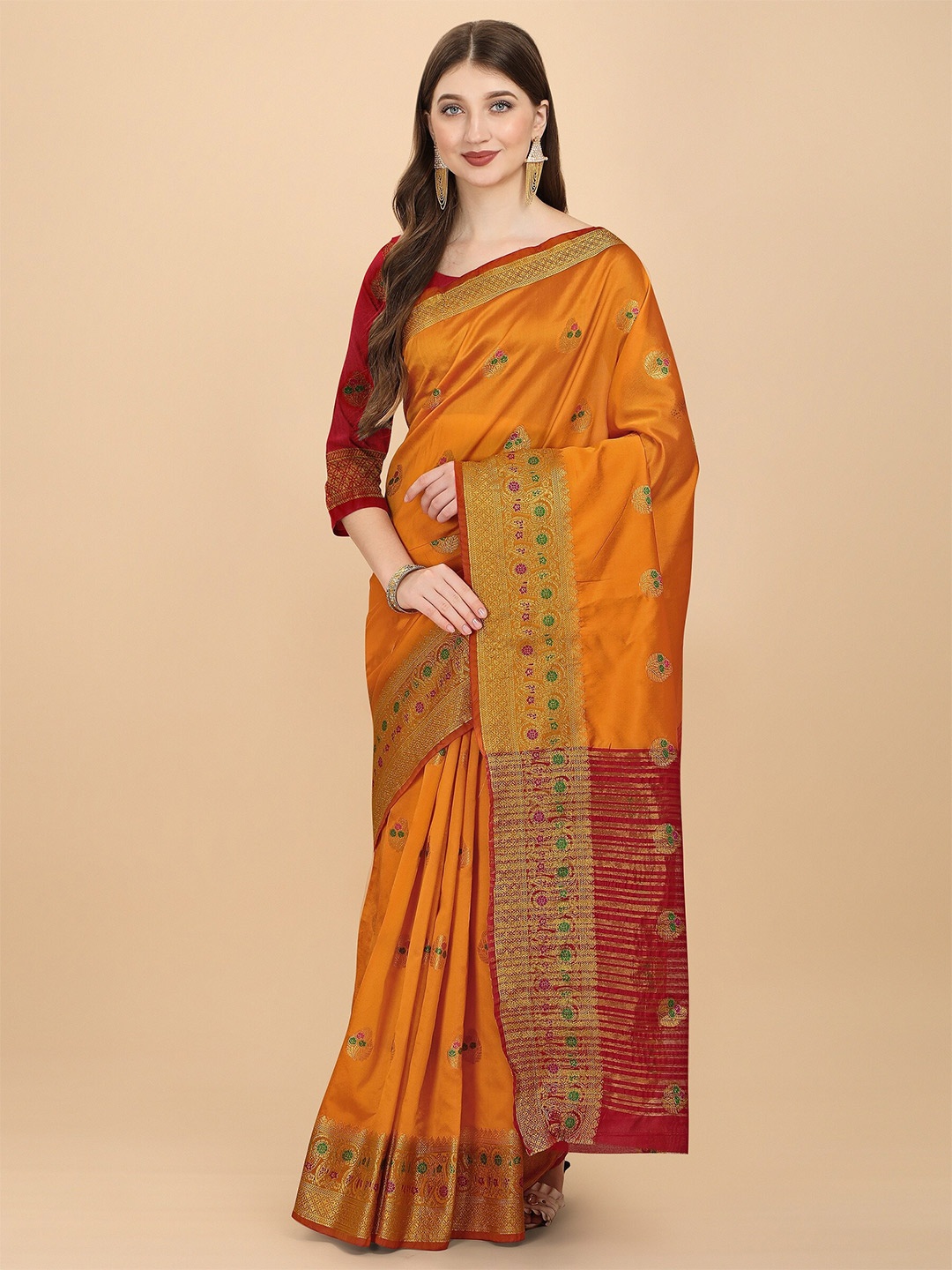 

Fashion Booms Ethnic Motifs Zari Silk Blend Banarasi Saree, Yellow