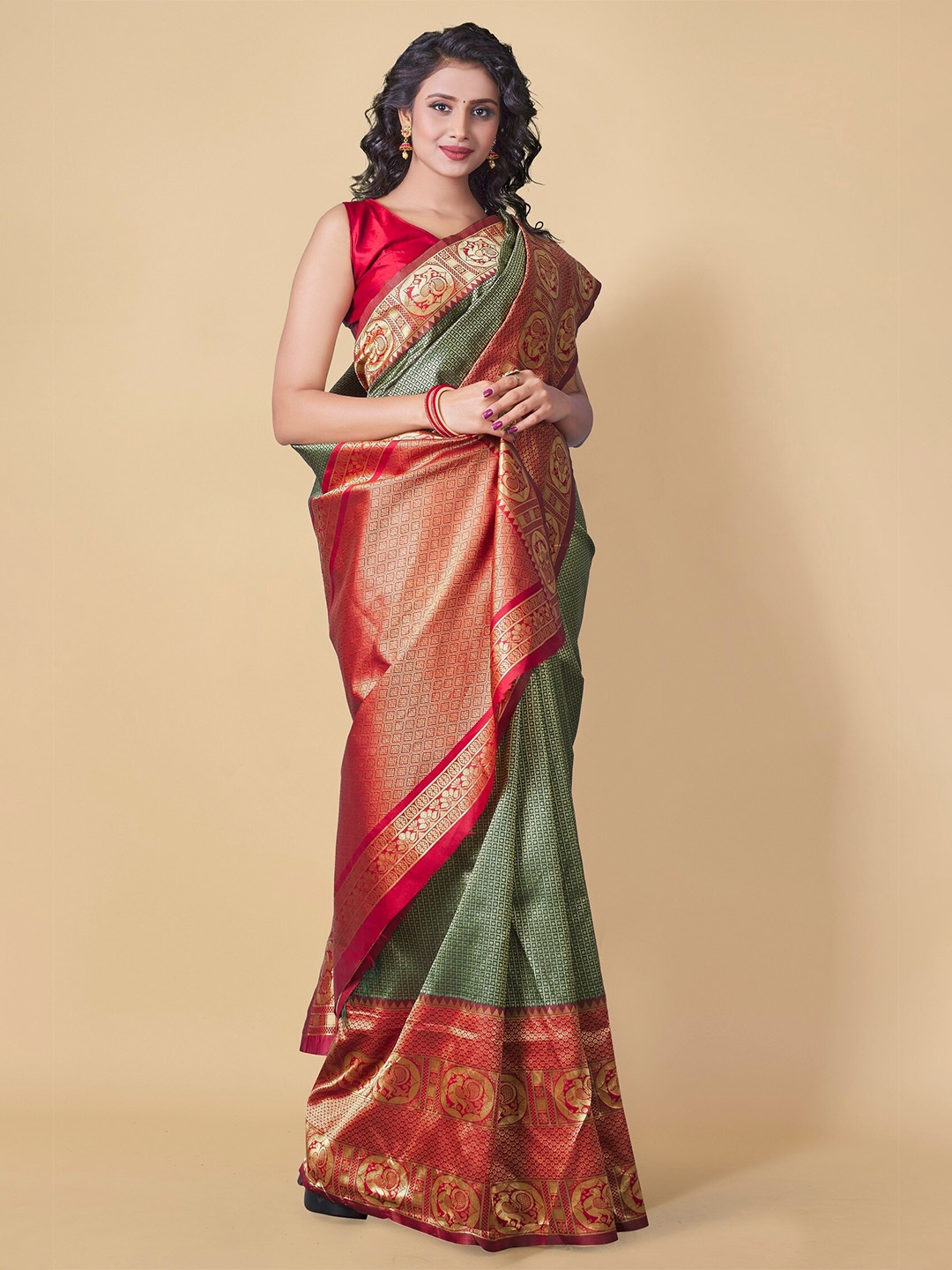 

Fashion Booms Woven Design Zari Silk Blend Saree, Green