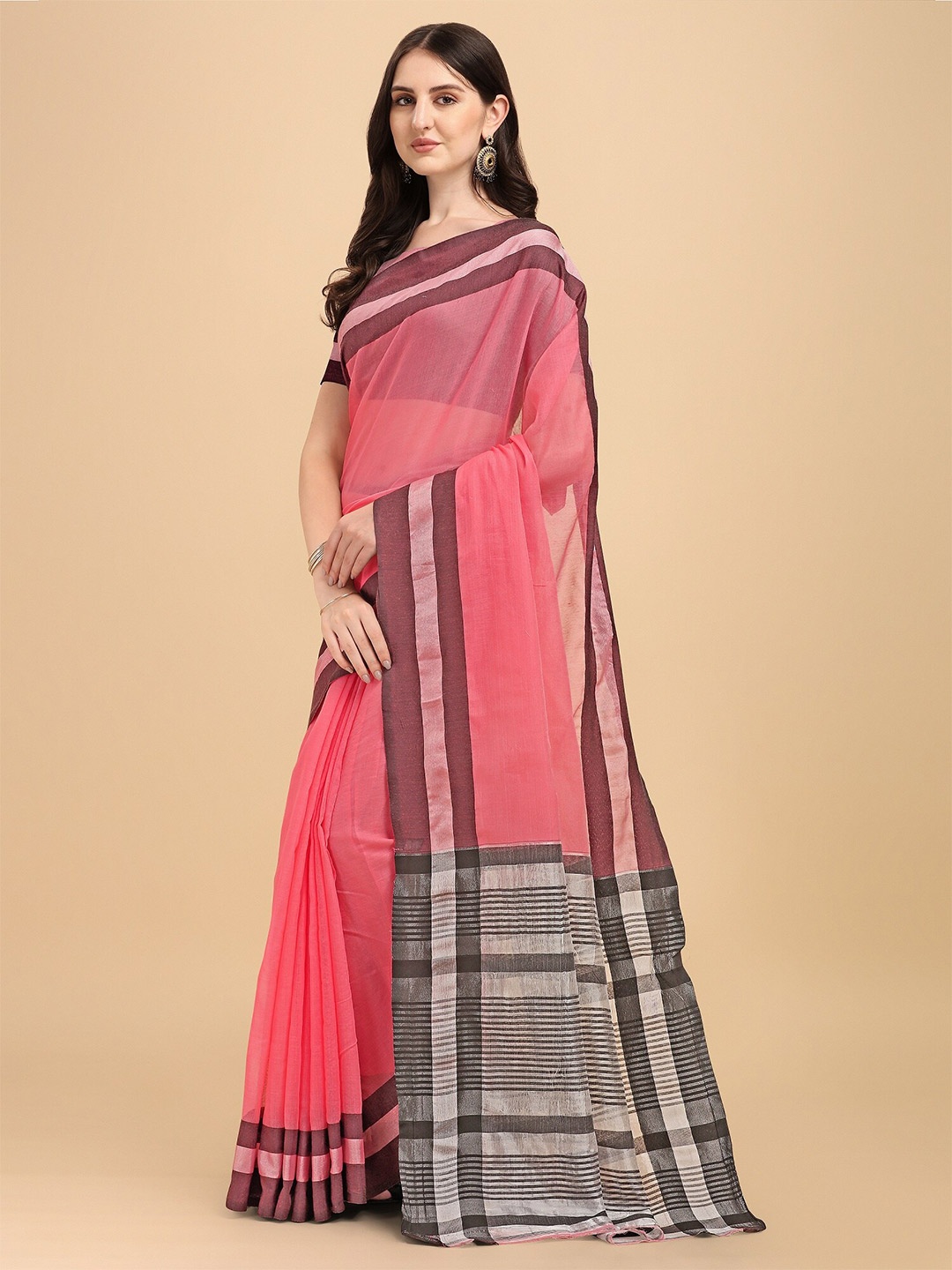 

Fashion Booms Zari Silk Blend Saree, Pink