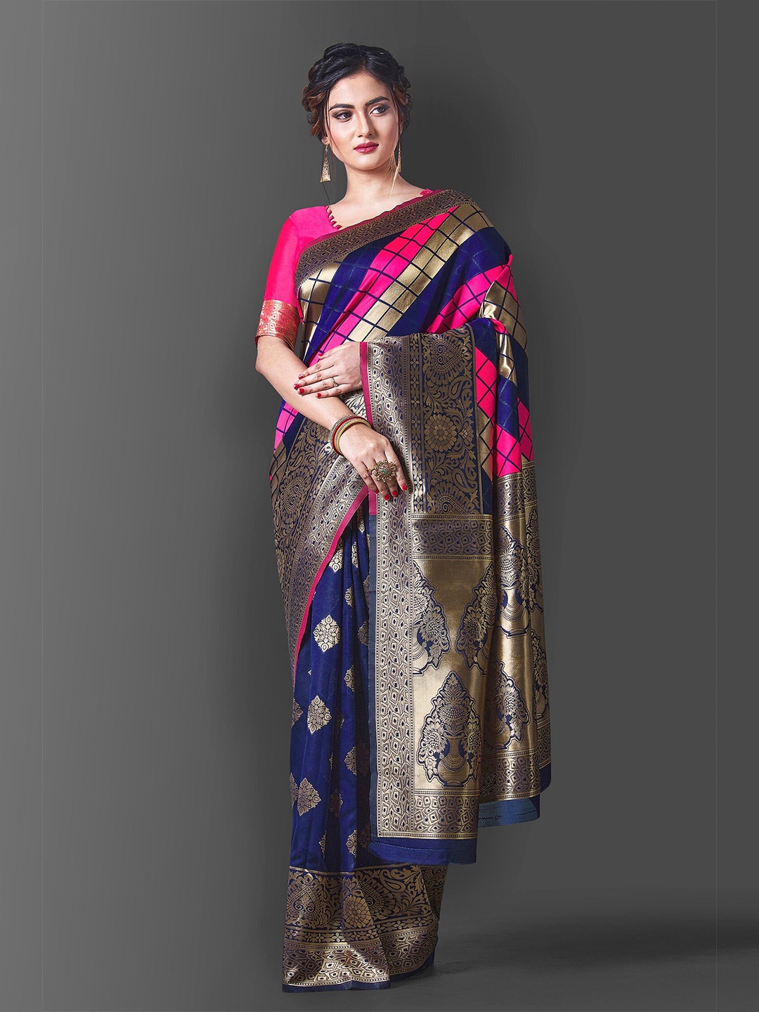 

Fashion Booms Woven Design Zari Silk Blend Saree, Blue
