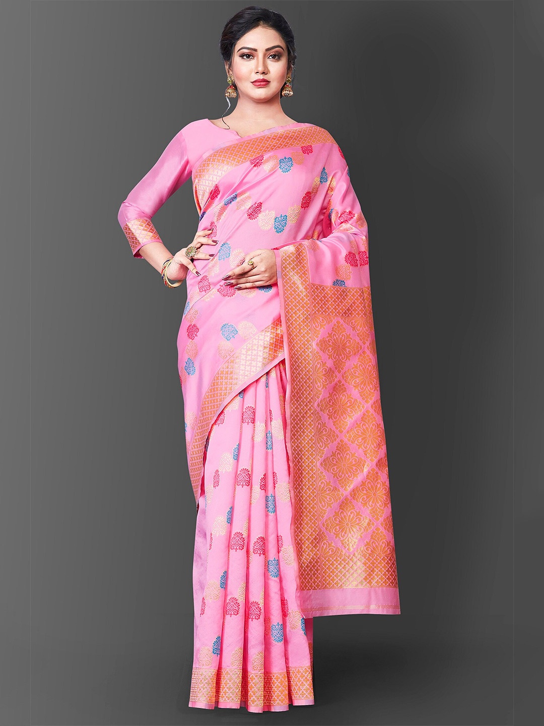 

Fashion Booms Woven Design Zari Silk Blend Saree, Pink