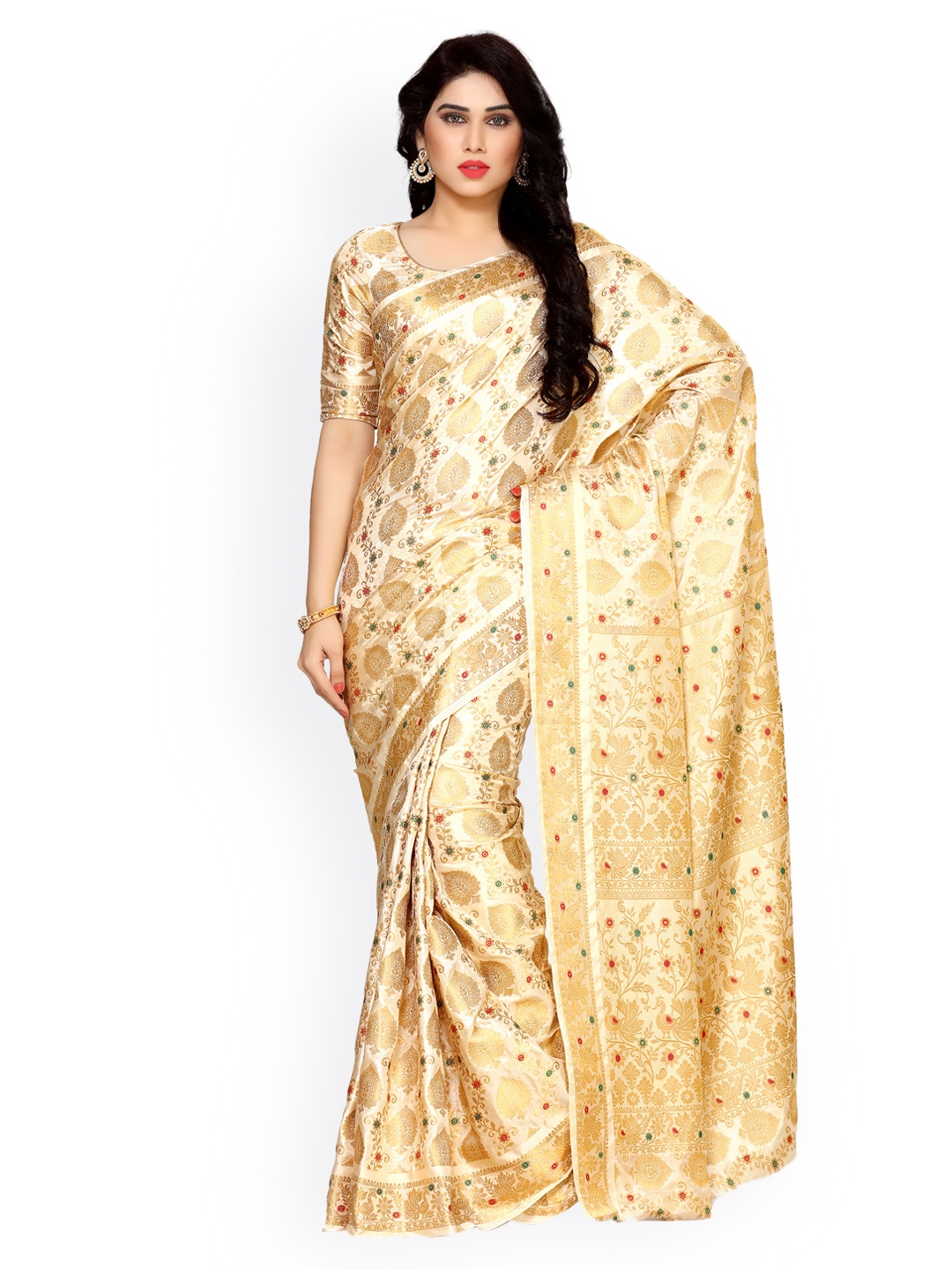 

MIMOSA Beige Art Silk Embellished Kanjeevaram Saree