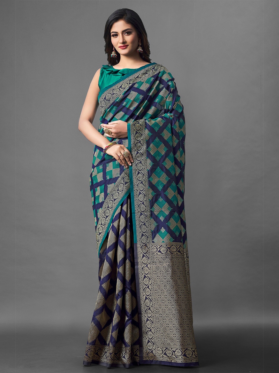 

Fashion Booms Woven Design Zari Silk Blend Banarasi Saree, Blue