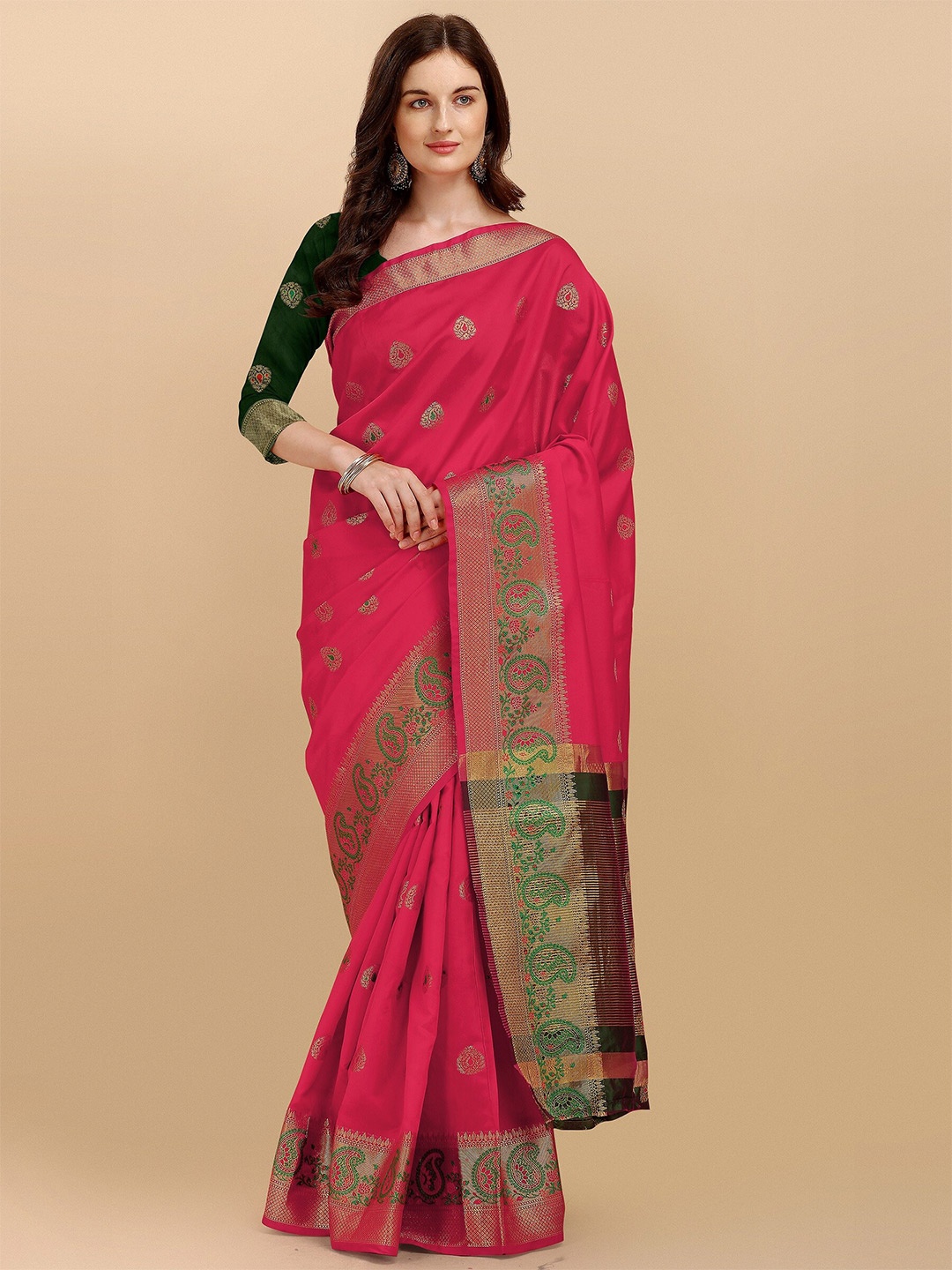 

Fashion Booms Woven Design Zari Silk Blend Banarasi Saree, Red