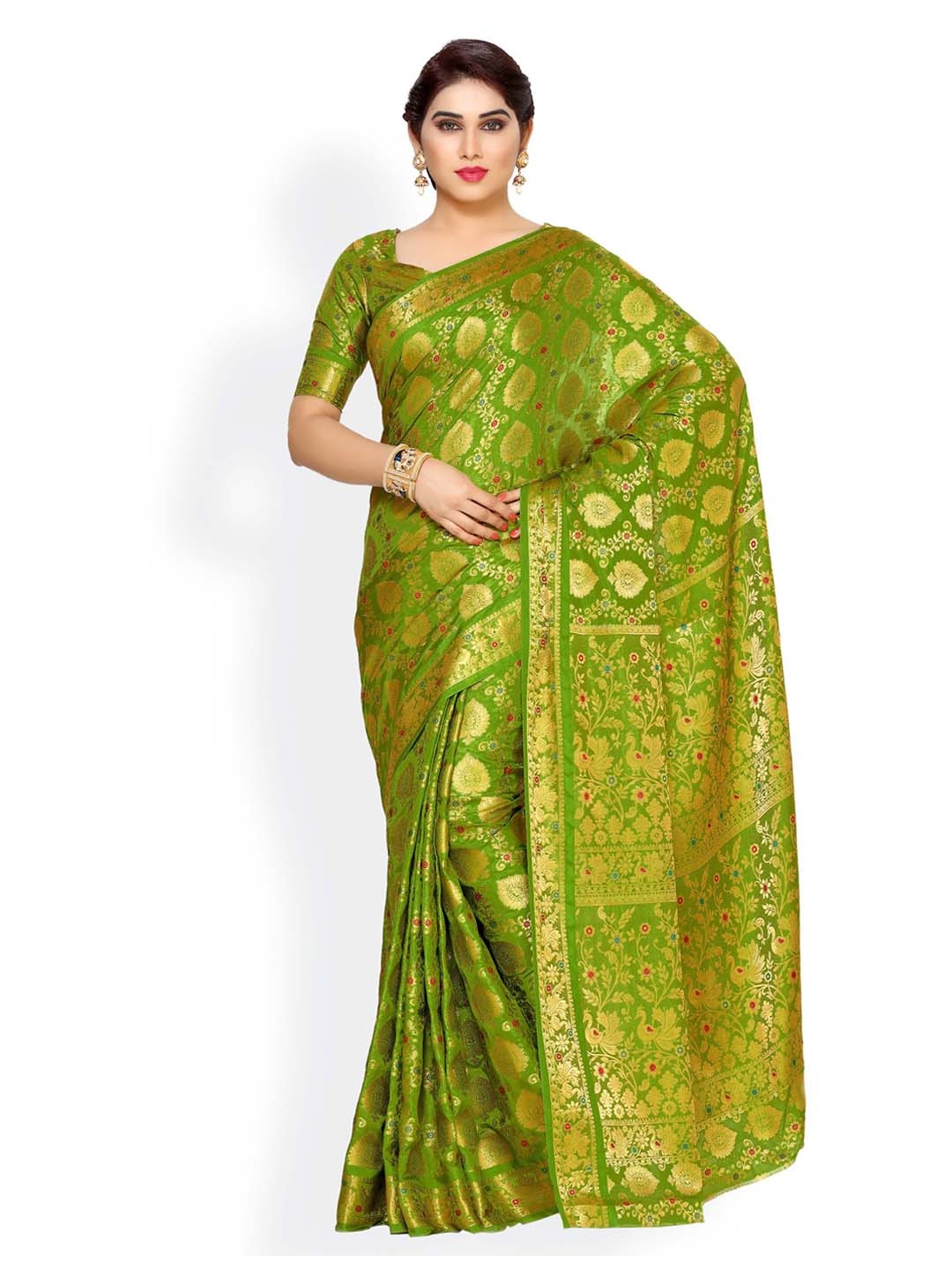 

MIMOSA Olive Green Art Silk Embellished Kanjeevaram Saree
