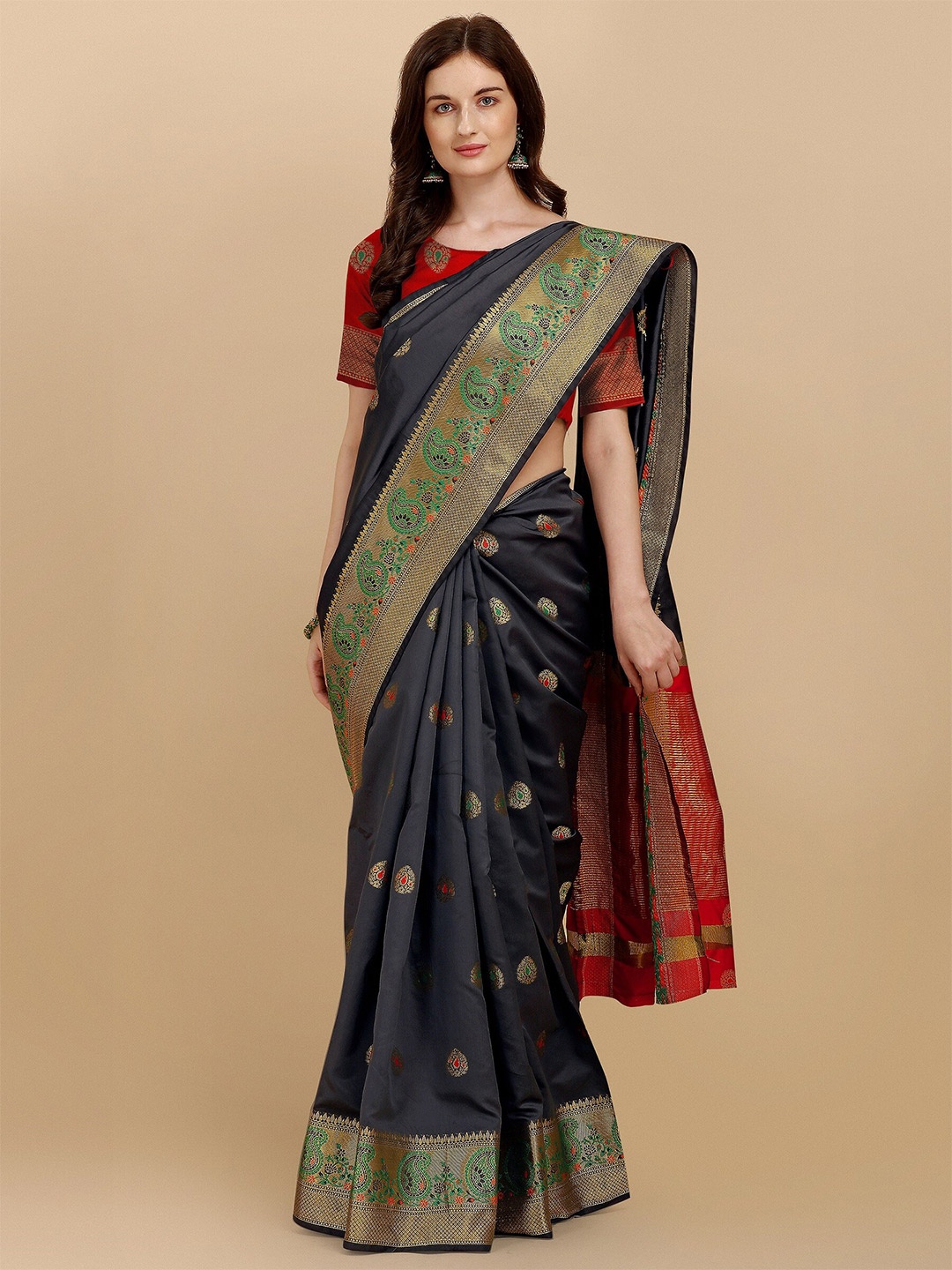 

Fashion Booms Woven Design Zari Silk Blend Banarasi Saree, Grey