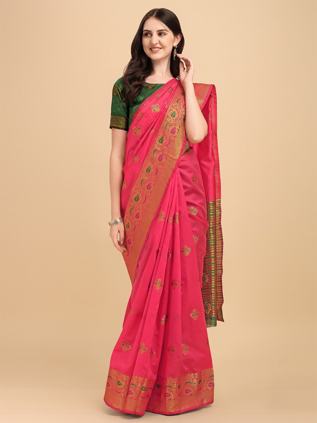 

Fashion Booms Ethnic Motifs Zari Banarasi Saree, Pink