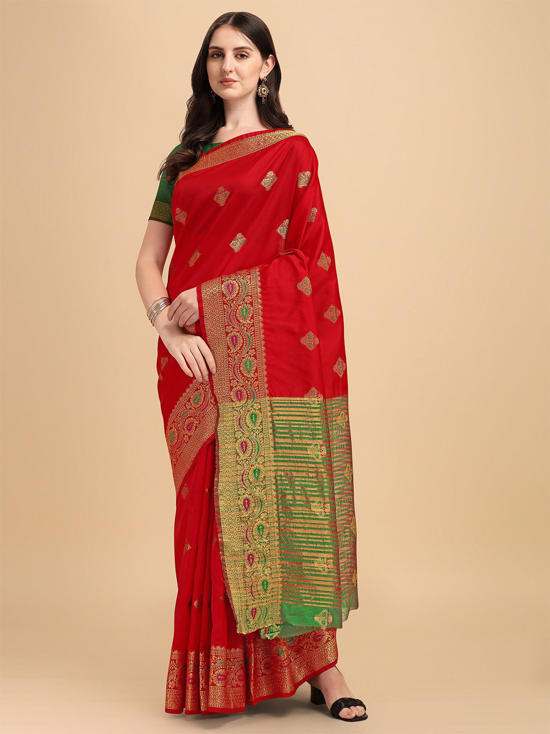 

Fashion Booms Ethnic Motifs Zari Banarasi Saree, Red