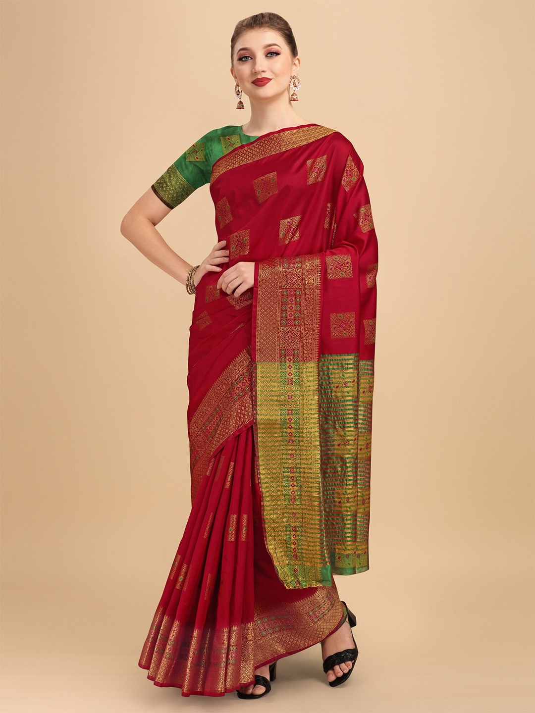

Fashion Booms Ethnic Motifs Zari Banarasi Saree, Red