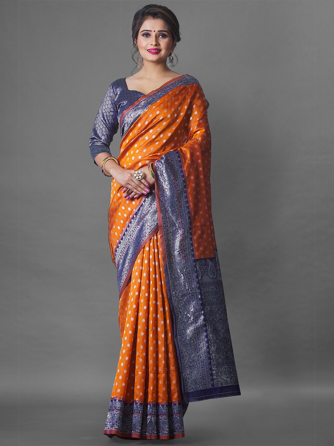 

Fashion Booms Ethnic Motifs Zari Banarasi Saree, Orange