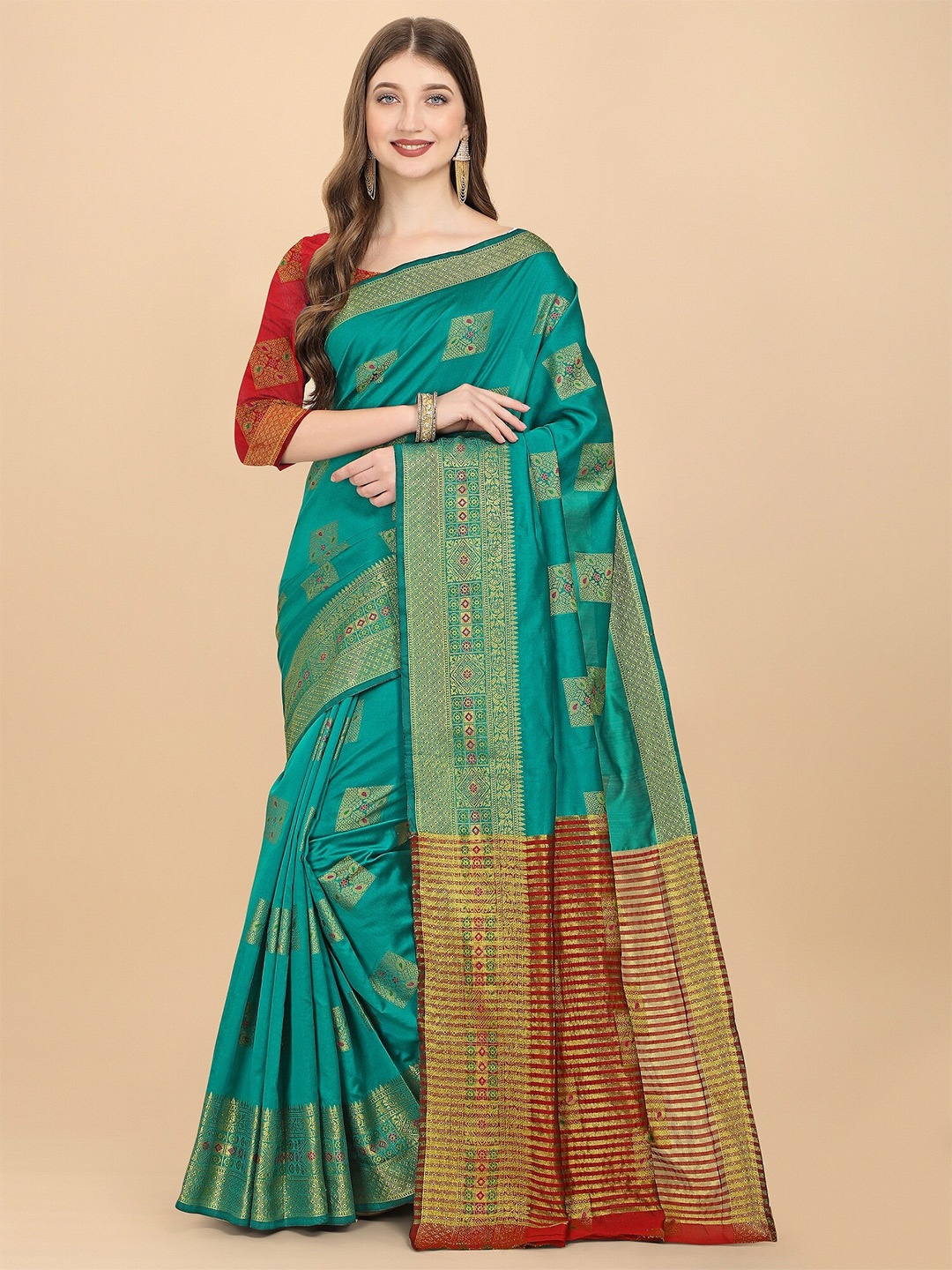

Fashion Booms Ethnic Motifs Zari Banarasi Saree, Turquoise blue
