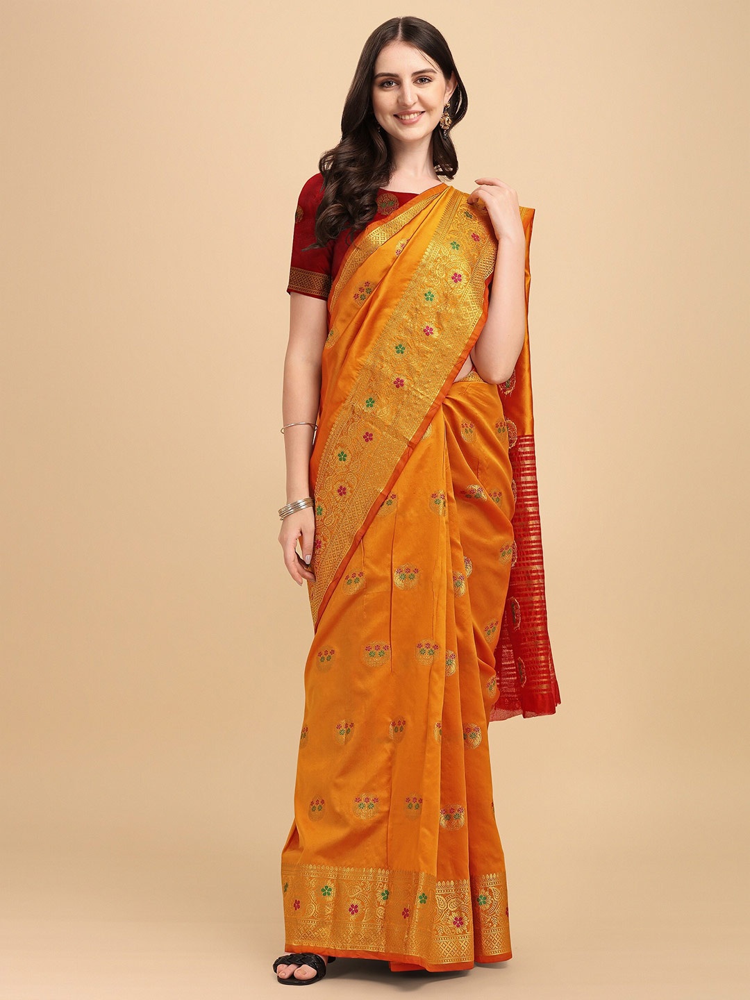 

Fashion Booms Ethnic Motifs Zari Banarasi Saree, Mustard