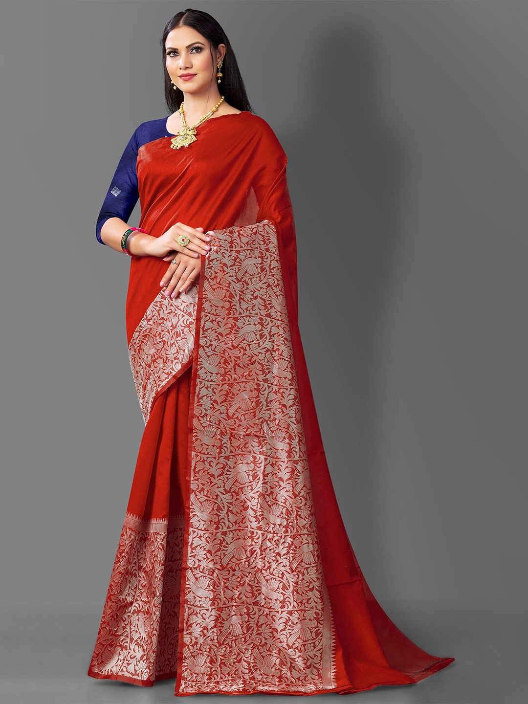

Fashion Booms Zari Border Banarasi Saree, Red