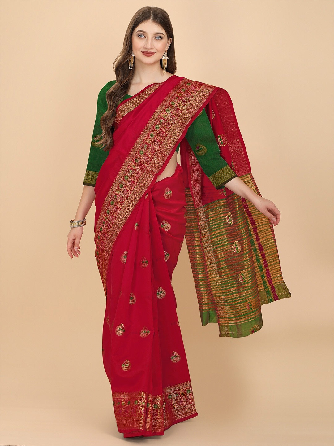 

Fashion Booms Ethnic Motifs Zari Banarasi Saree, Red