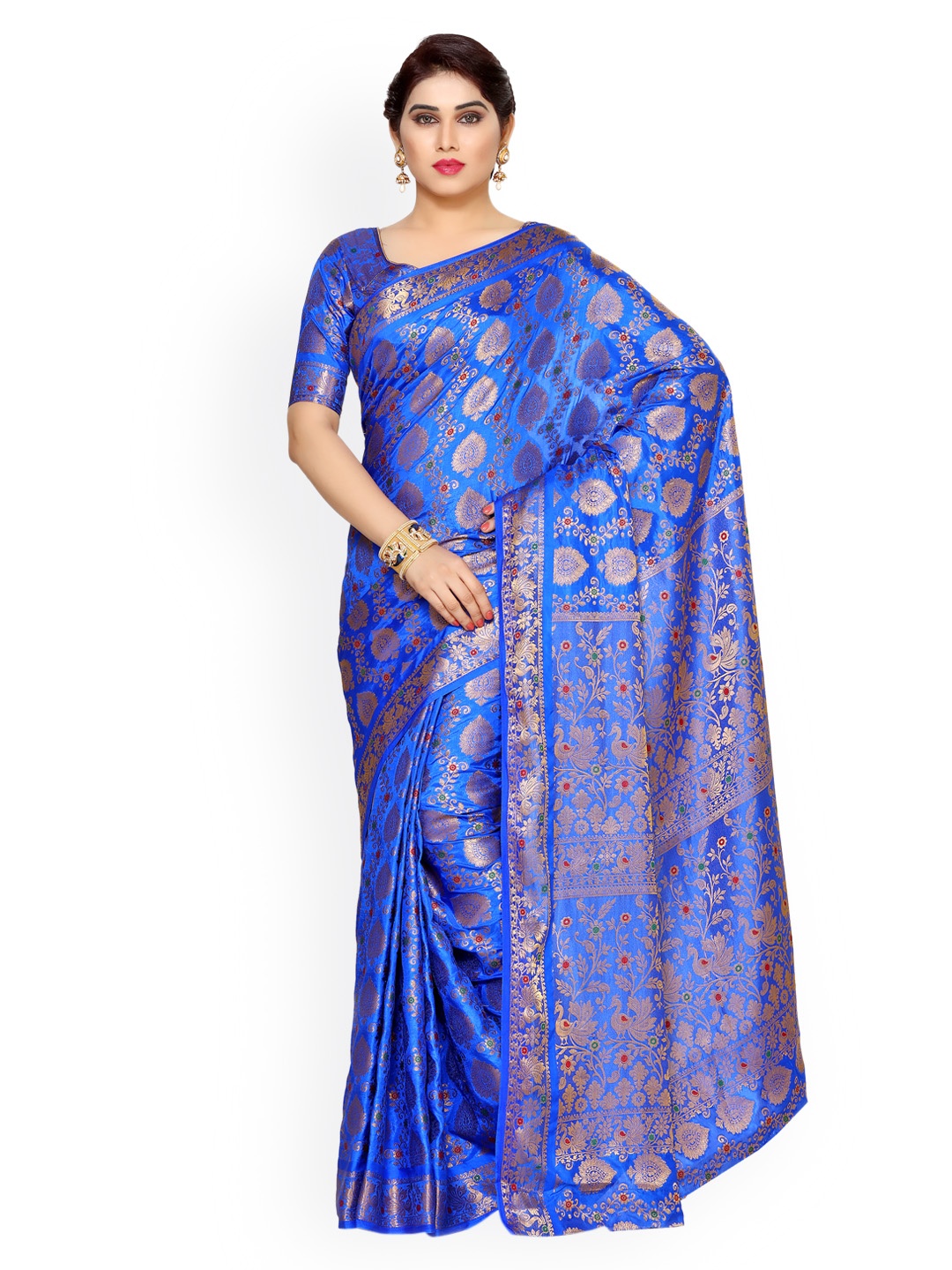 

MIMOSA Blue Art Silk Embellished Kanjeevaram Saree