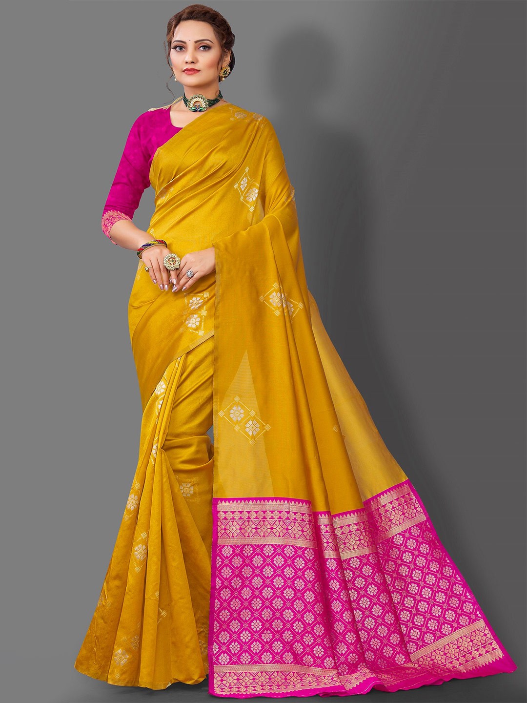 

Fashion Booms Ethnic Motifs Zari Banarasi Saree, Mustard