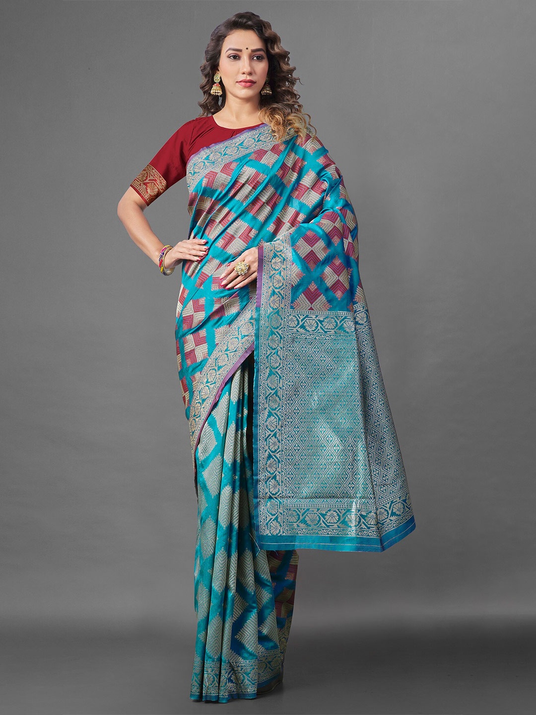 

Fashion Booms Ethnic Motifs Zari Banarasi Saree, Turquoise blue