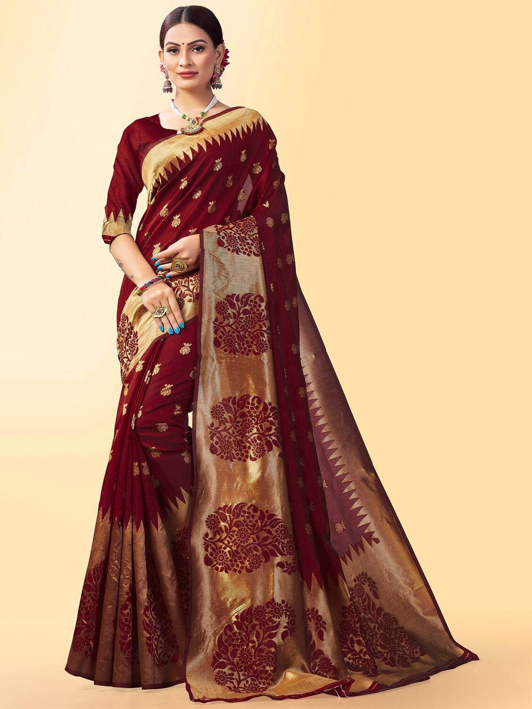 

Fashion Booms Ethnic Motifs Zari Banarasi Saree, Maroon