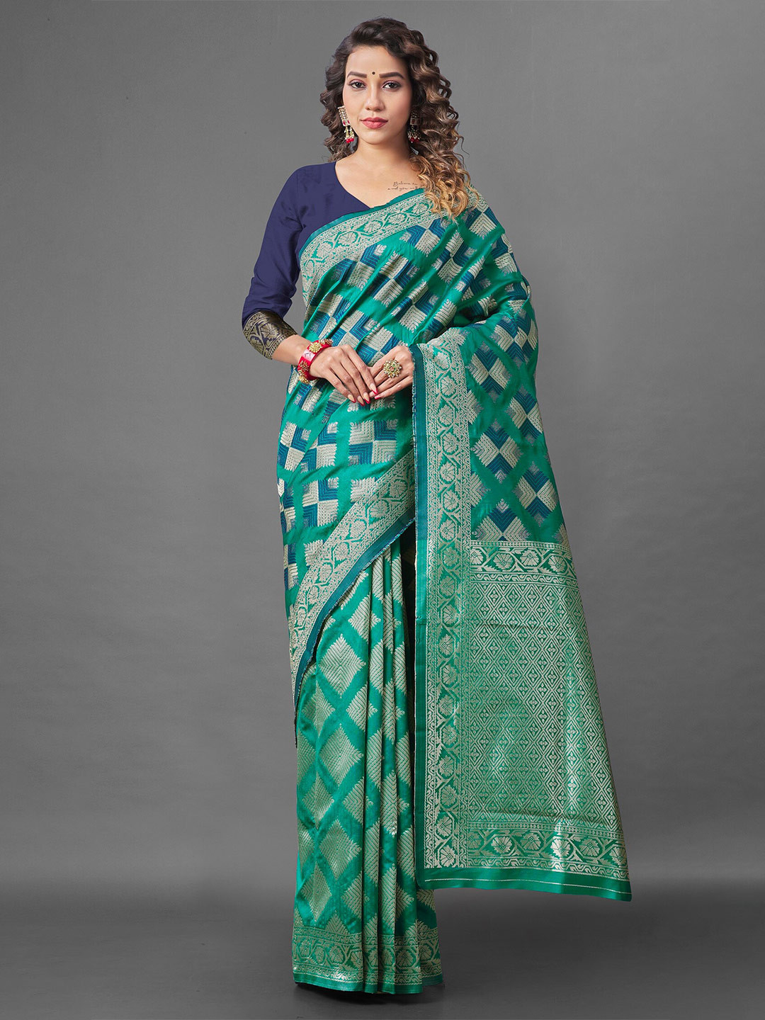 

Fashion Booms Ethnic Motifs Zari Banarasi Saree, Teal