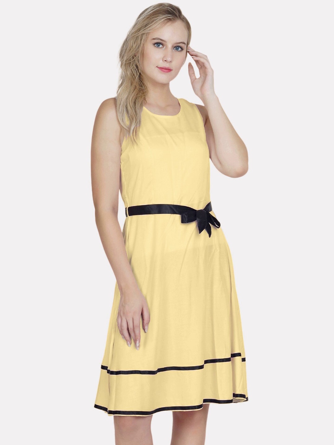 

PATRORNA Cotton Sleeveless Knee Length Dress, Yellow