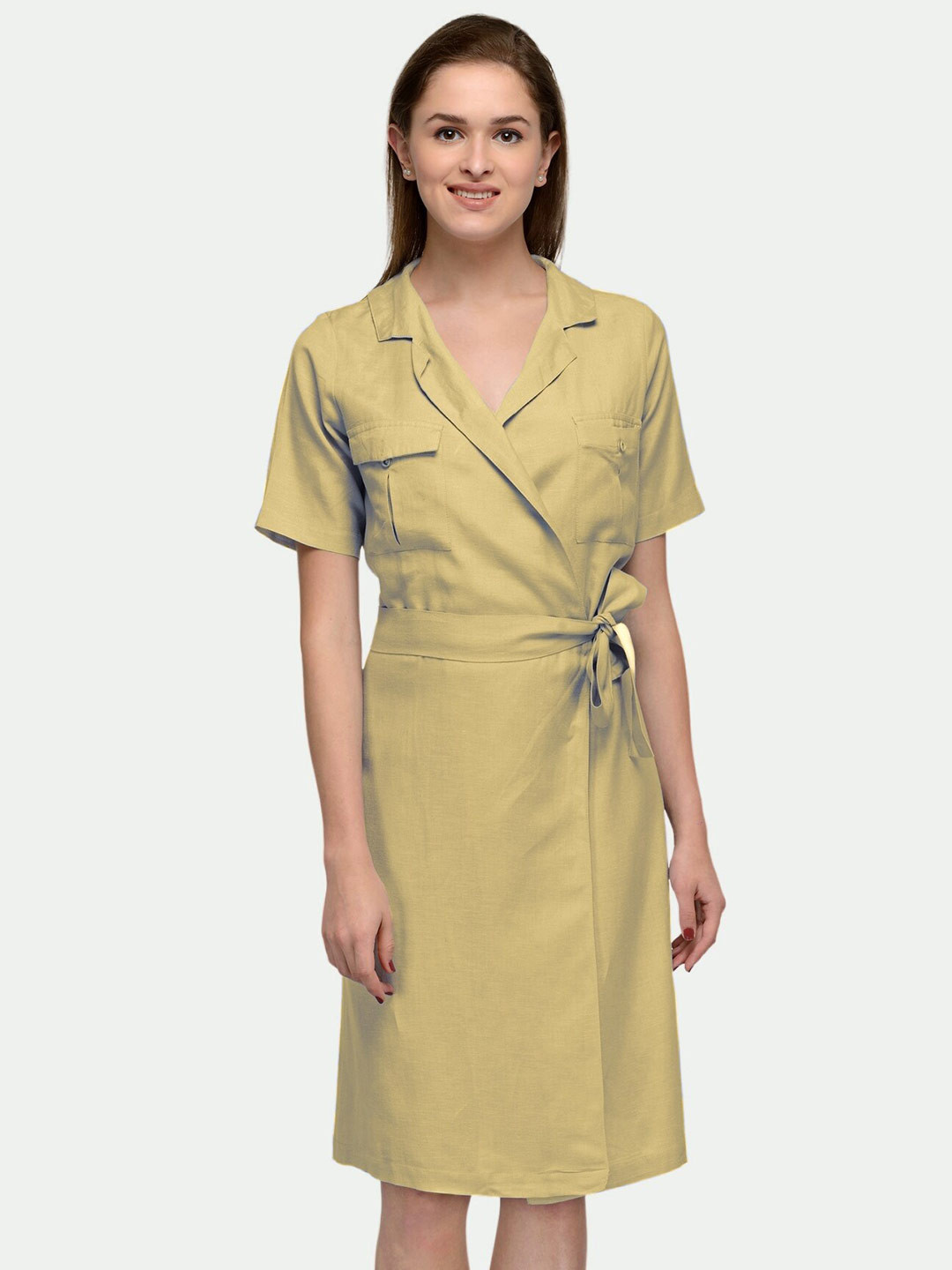

PATRORNA Wrap Cotton Dress, Gold