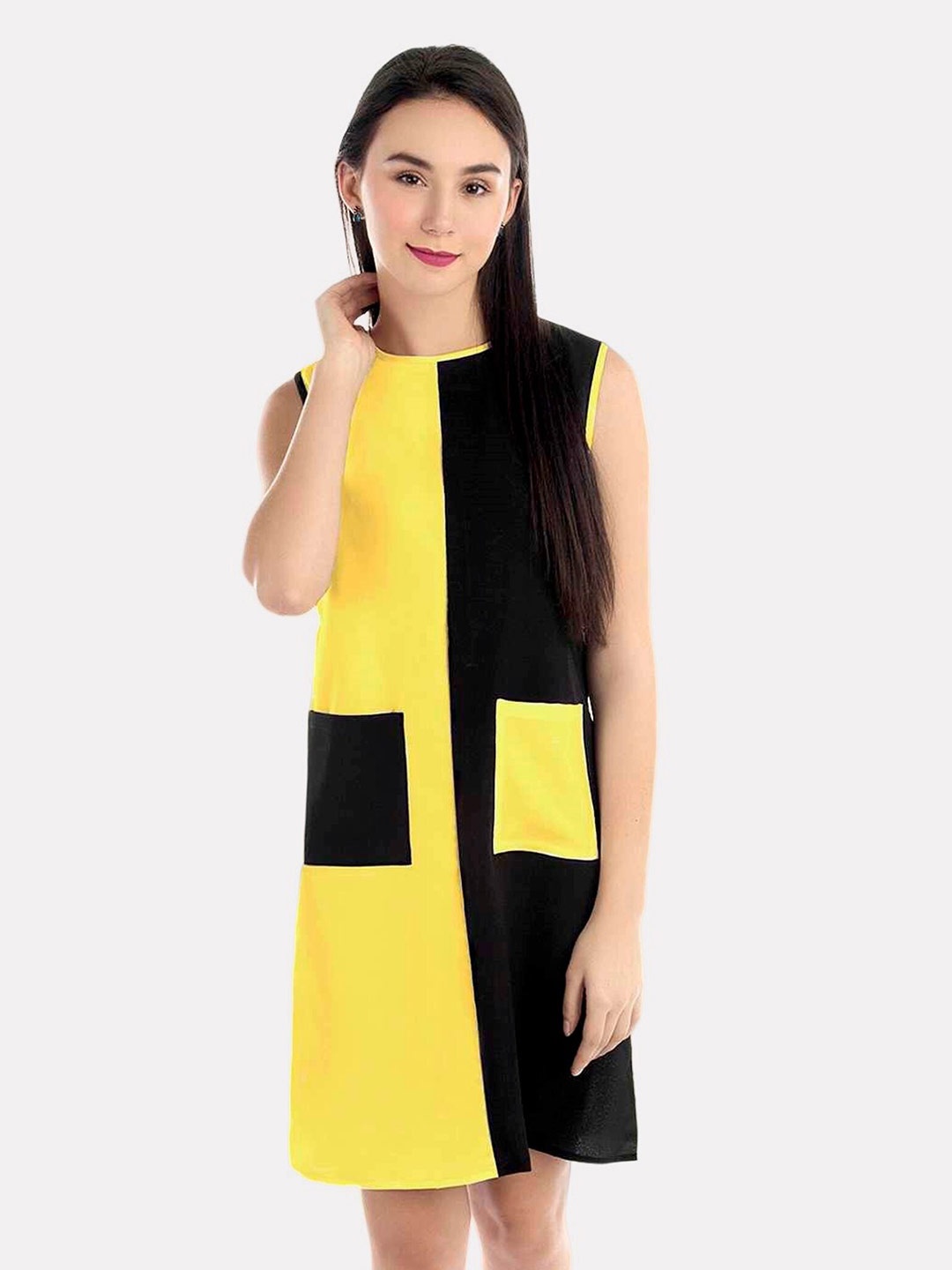 

PATRORNA Colourblocked A-Line Cotton Dress, Yellow