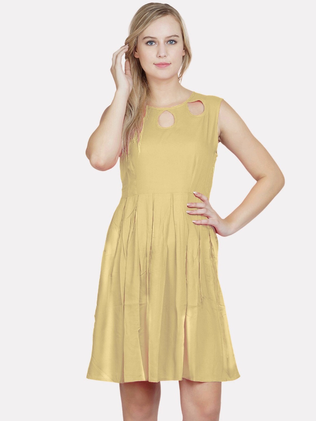 

PATRORNA Keyhole Neck Cotton Dress, Beige