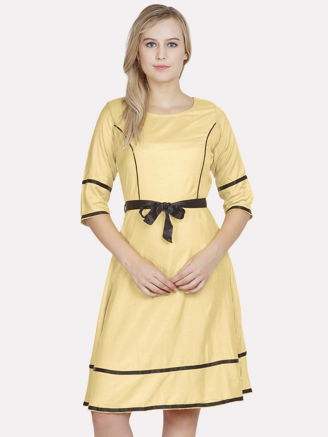 

PATRORNA Fit & Flare Cotton Dress, Yellow