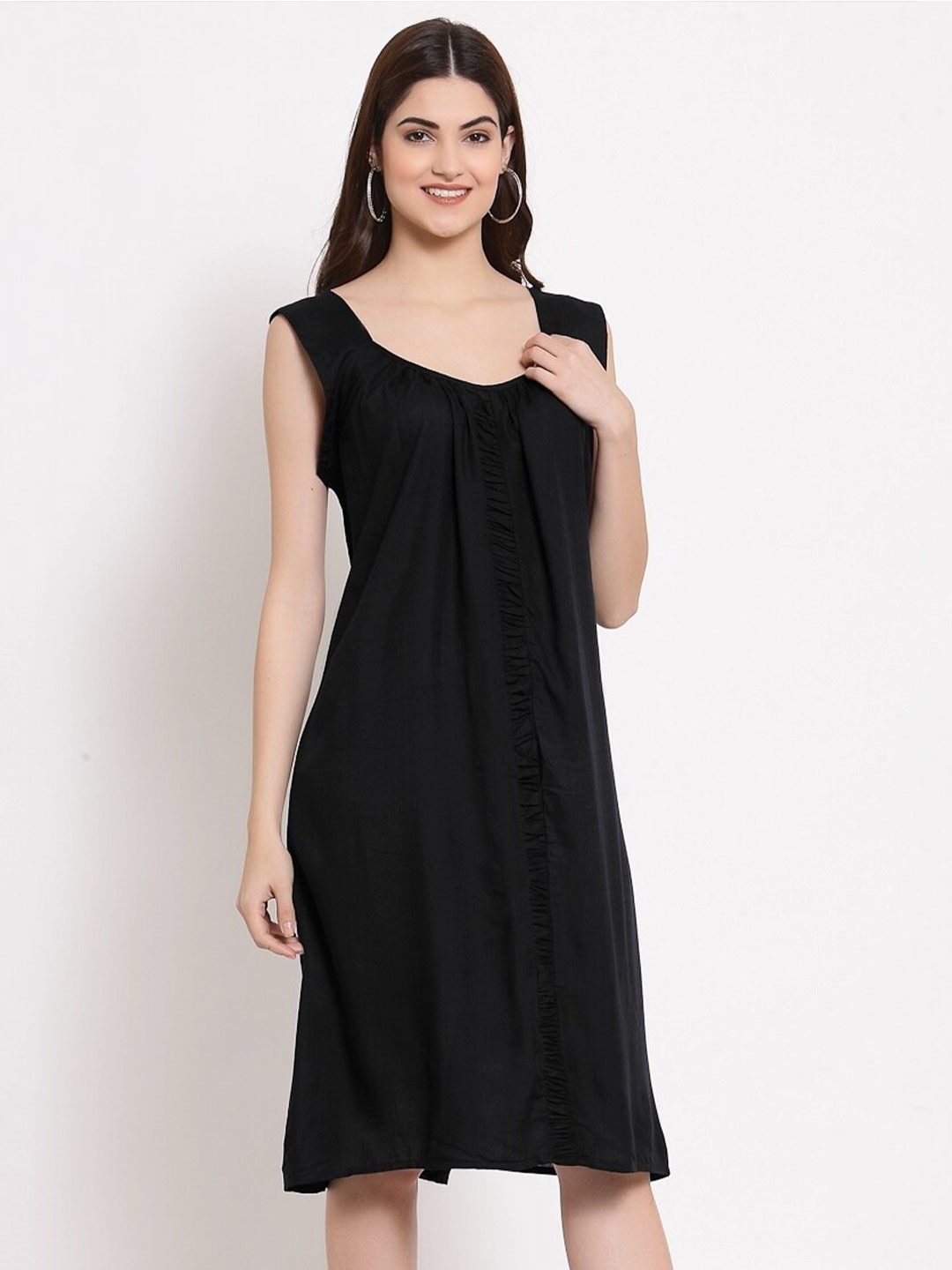 

PATRORNA Sleeveless A-Line Cotton Dress, Black