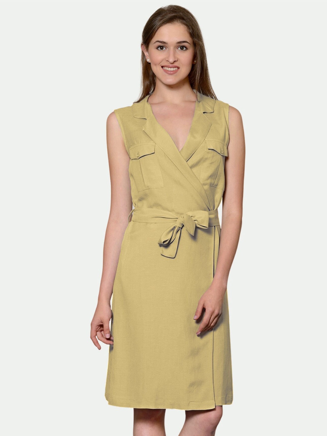

PATRORNA Sleeveless Cotton Wrap Dress, Beige
