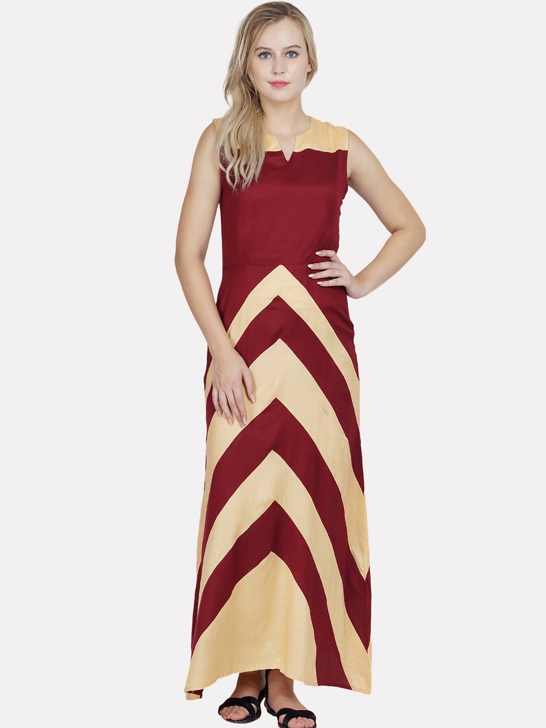 

PATRORNA Colourblocked Sleeveless Maxi Dress, Maroon