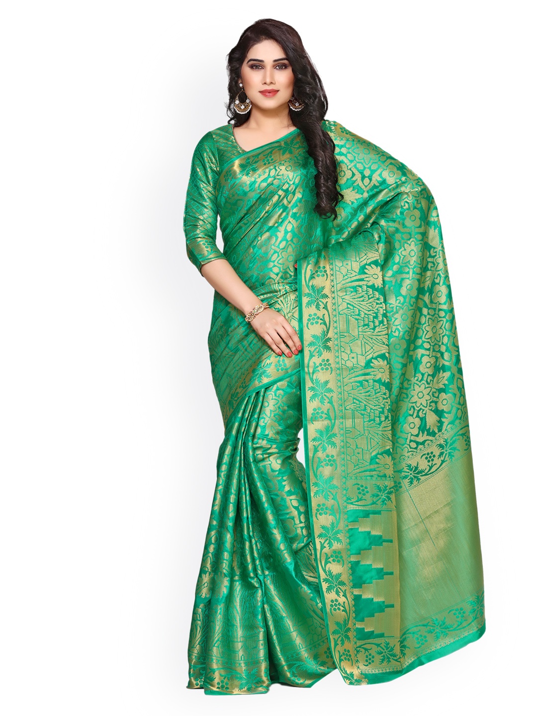 

MIMOSA by Kupinda Green Art Silk Woven Design Kanjeevaram Saree