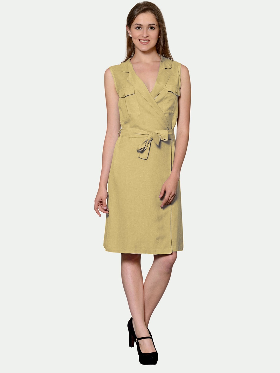 

PATRORNA Cotton Knee Length Wrap Dress, Beige