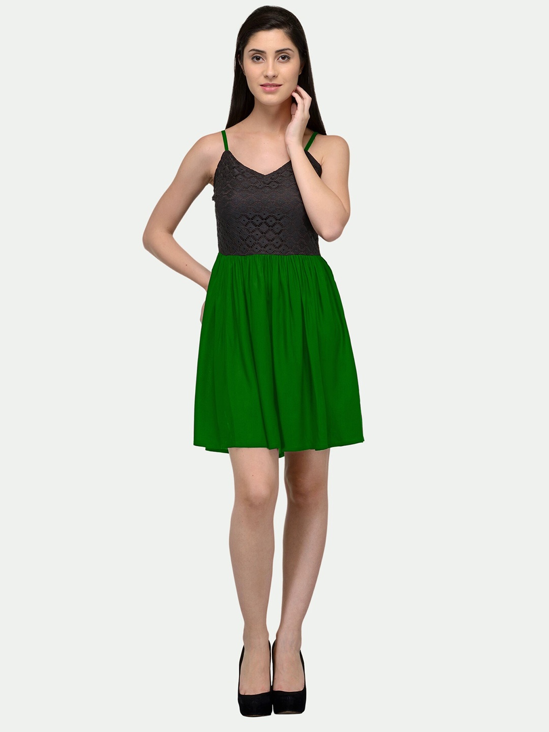 

PATRORNA Cotton Shoulder Strap Fit & Flare Dress, Black