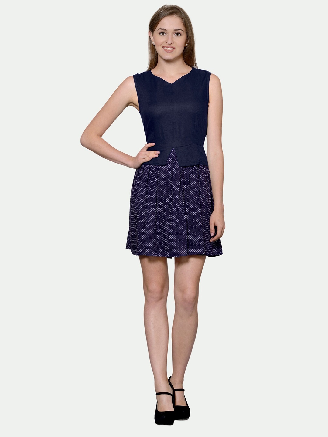 

PATRORNA Cotton Mini V-Neck Dress, Blue