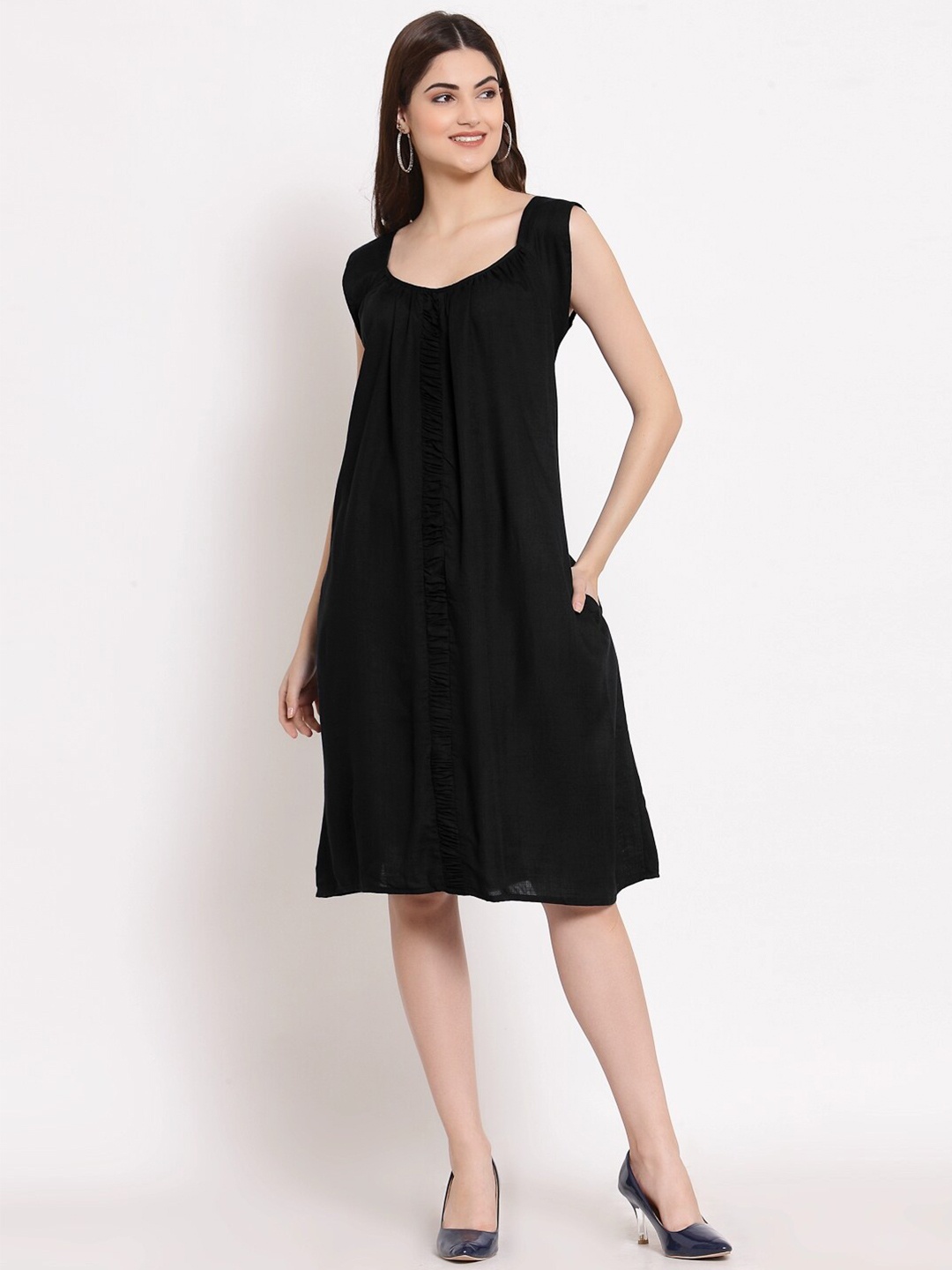 

PATRORNA A-Line Cotton Dress, Black