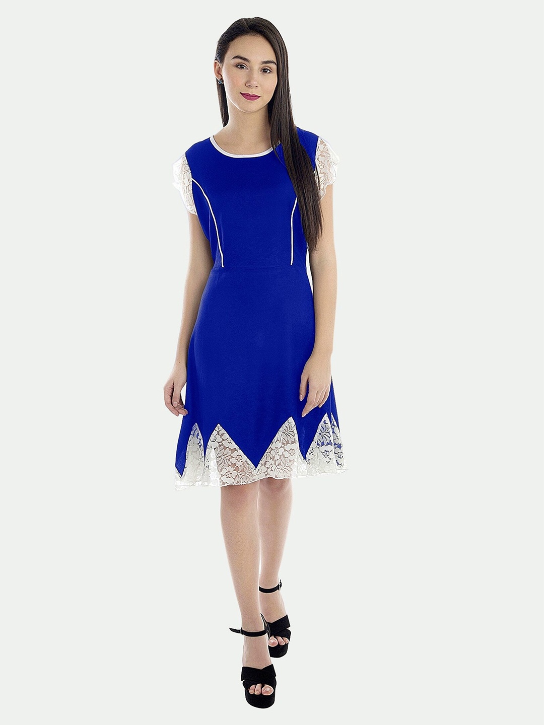 

PATRORNA Lace Inserts Cotton Dress, Blue