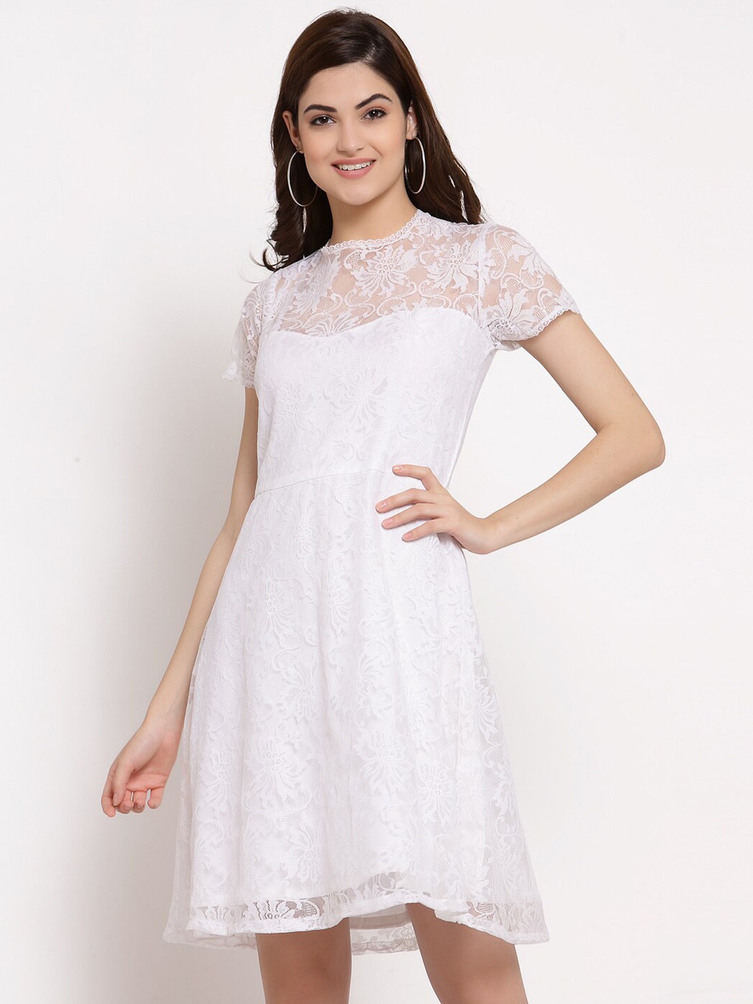 

PATRORNA Lace-Up Cotton Dress, White