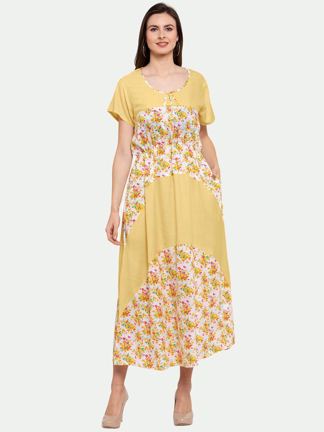 

PATRORNA Floral Printed Maxi Dress, Gold