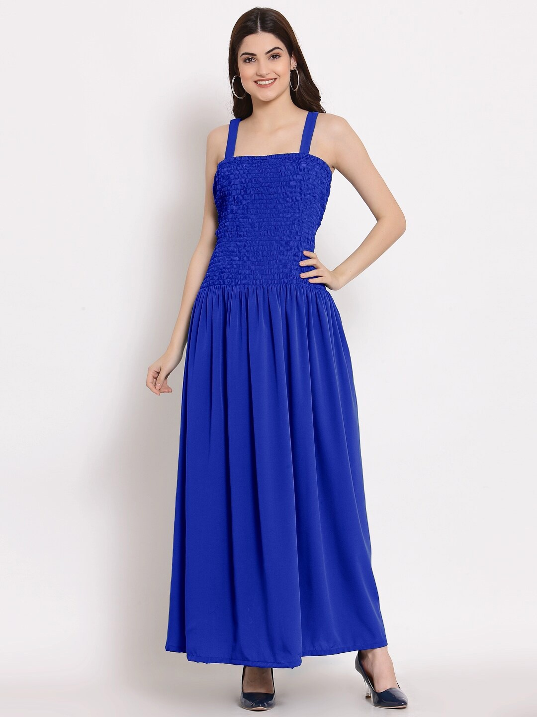 

PATRORNA Smocked Shoulder Strap Maxi Dress, Blue