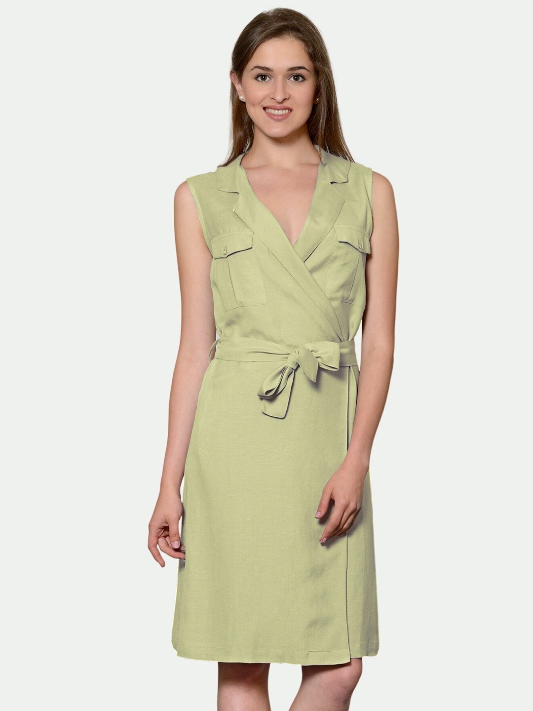 

PATRORNA V-Neck Wrap Cotton Dress, Green