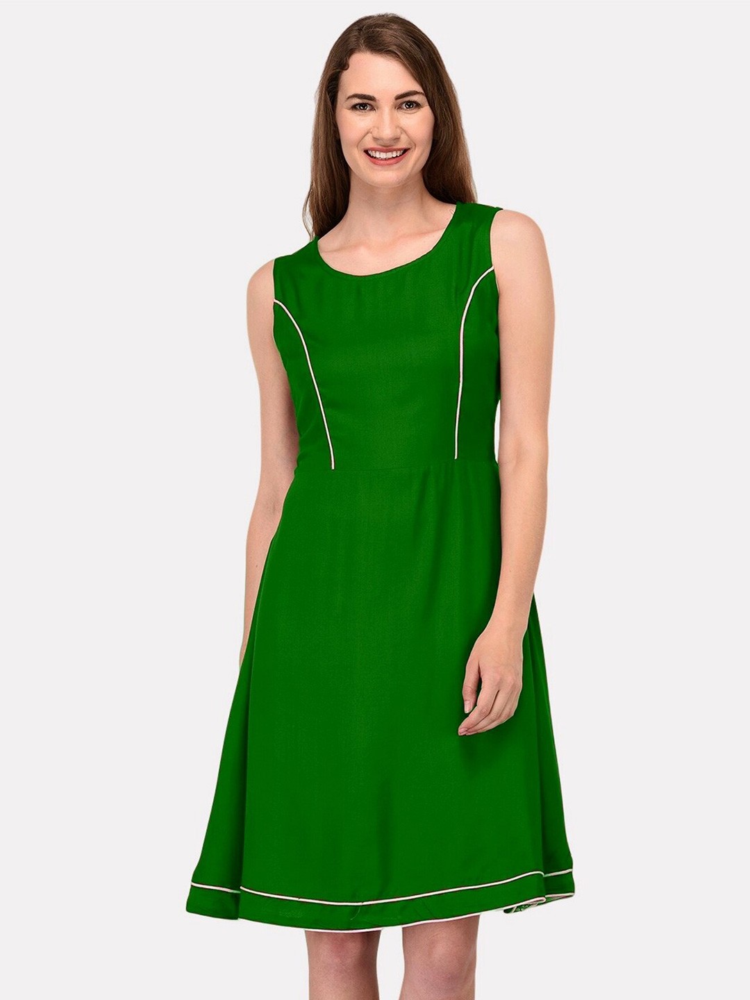 

PATRORNA Round Neck Fit & Flare Cotton Dress, Green