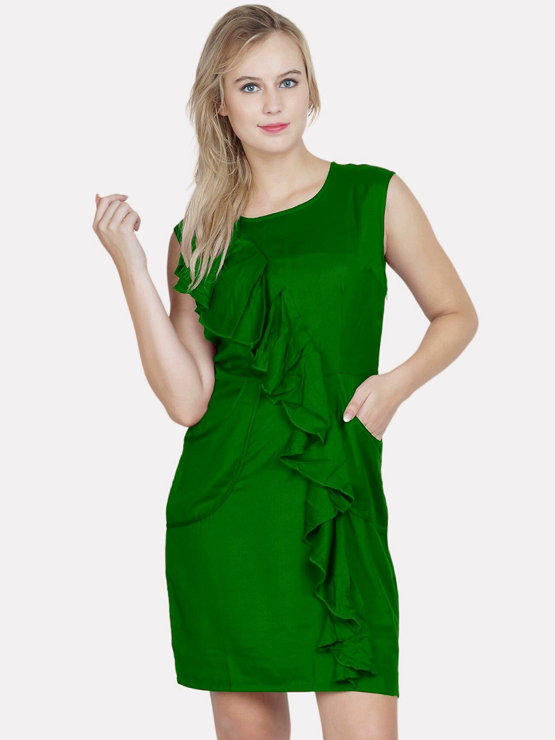 

PATRORNA Green Sheath Cotton Dress