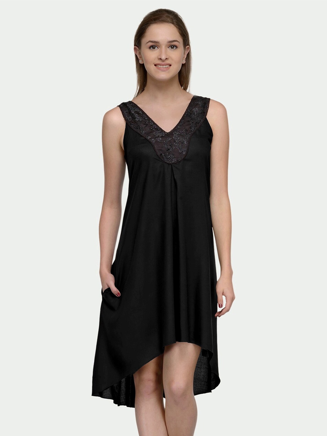 

PATRORNA Black A-Line Cotton Dress