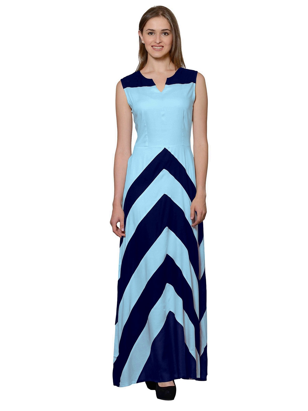 

PATRORNA Plus Size Colourblocked Maxi Cotton Dress, Blue