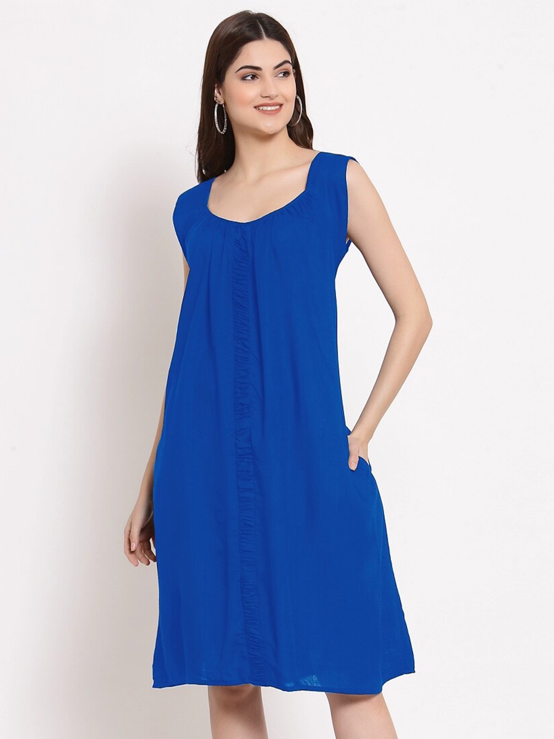 

PATRORNA Plus Size A-Line Cotton Dress, Blue