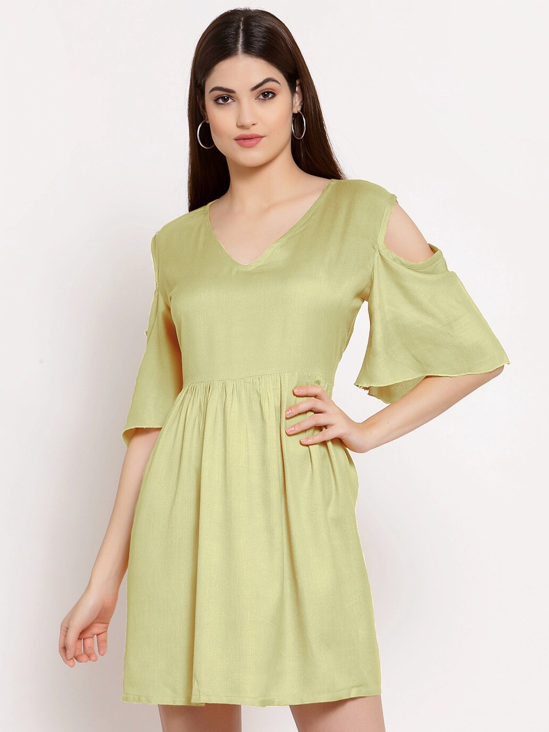 

PATRORNA V-Neck Cold-Shoulder Sleeves Fit And Flare Dress, Cream
